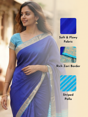 Royal Blue Semi Mysore Crepe Silk Saree 10077786