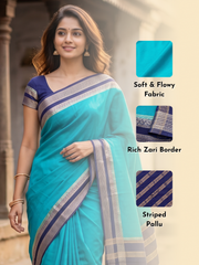 Blue Semi Mysore Crepe Silk Saree 10077792