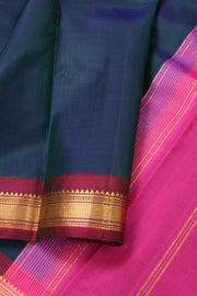 Peacock Blue Kanjivaram Pure Silk Saree with Vanki Border 10077899