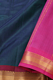 Peacock Blue Kanjivaram Pure Silk Saree with Vanki Border 10077899