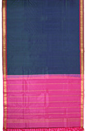 Peacock Blue Kanjivaram Pure Silk Saree with Vanki Border 10077899
