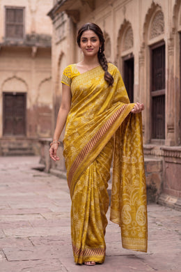 Mustard Yellow Chikankari Embroided Kota Cotton Saree 10078104