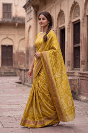 Mustard Yellow Chikankari Embroided Kota Cotton Saree 10078104
