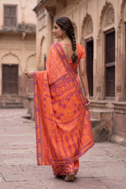 Orange Chikankari Embroided Kota Cotton Saree 10078105
