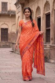 Orange Chikankari Embroided Kota Cotton Saree 10078105