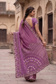 Purple Chikankari Embroided Kota Cotton Saree 10078106