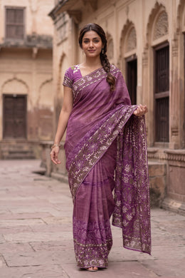 Purple Chikankari Embroided Kota Cotton Saree 10078106