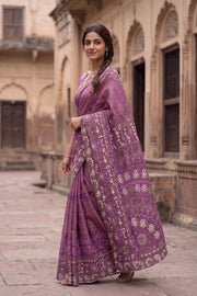 Purple Chikankari Embroided Kota Cotton Saree 10078106