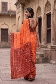 Rust Orange Chikankari Embroidered Kota Cotton Saree 10078107
