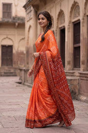 Rust Orange Chikankari Embroidered Kota Cotton Saree 10078107