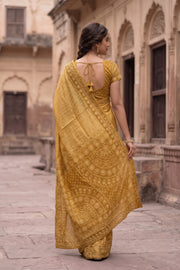 Golden Chikankari Embroidered Kota Cotton Saree 10078109