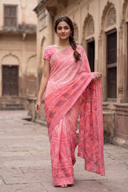 Pink Chikankari Embroided Kota Cotton Saree 10078108