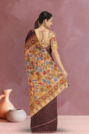 Purple Kalamkari Printed Linen Saree 10074909