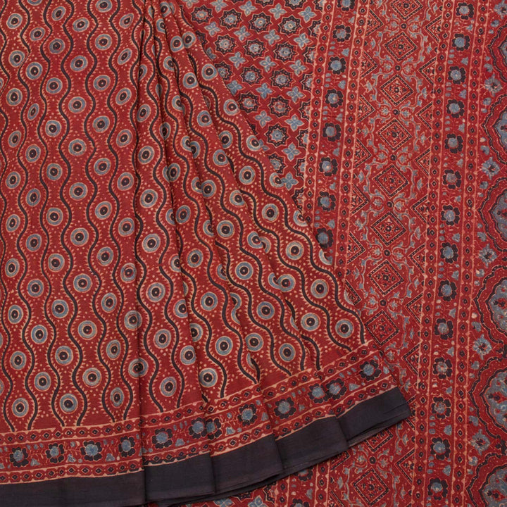 Red Ajrakh Printed Cotton Saree 10062727