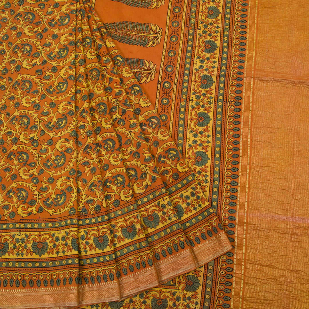 Burnt Orange Ajrakh Mangalgiri Cotton Saree 10062886