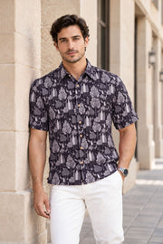 Brown Half Sleeve Jahota Printed Cotton Mens Shirt 10074412