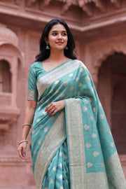 Sea Blue Handloom Banarasi Chiniya Silk Saree 10063227