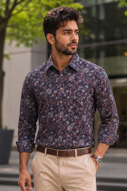 Brown Full Sleeve Ajrakh Printed Cotton Mens Shirt 10073000