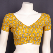 Yellow Cotton Block Printed Padded Blouse 10077147