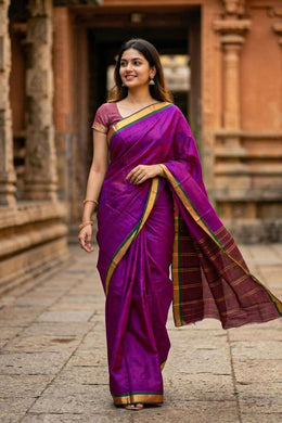 Purple Kanjivaram Pure Silk Saree With Mayil kan Border 10077894