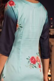 Pastel Blue Printed Vegan Charmeuse Silk Dress 10077272