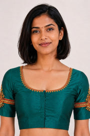 Peacock Green Aari Embroidered Kanjivaram Silk Blouse 10077729