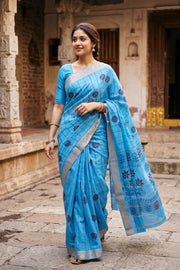 Light Blue Striped Sungudi Saree 10078048