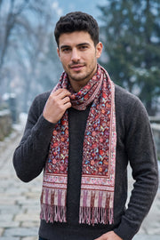Maroon Kani Printed Unisex Wool Stole 10077886