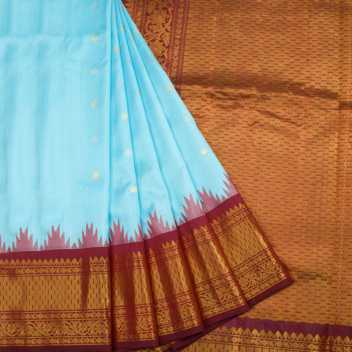 Powder Blue Handloom Gadwal Kuttu Silk Saree 10062951