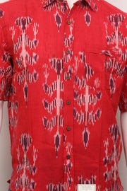 Red Half Sleeve Handloom Ikat Cotton Men's Shirt 10077856