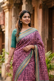 Dusty Pink Printed Semi Tussar Silk Saree 10077229