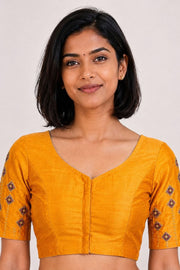 Yellow Aari Embroidered Tussar Silk Blouse 10068918