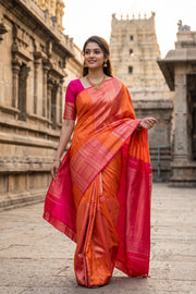 Orange Korvai Kanjivaram Silk Saree 10078166
