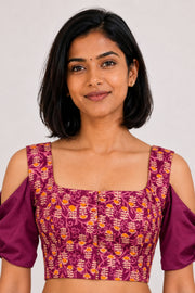 Magenta Ajrakh Printed Mashru Blouse 10061057