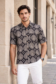 Grey Half Sleeve Jahota Printed Cotton Mens Shirt 10074320