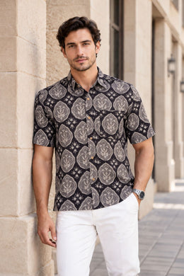 Grey Half Sleeve Jahota Printed Cotton Mens Shirt 10074320