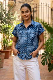 Indigo Printed Oversized Women Shirt 10077076