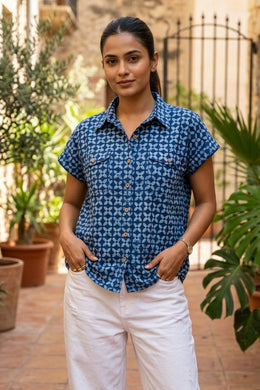 Indigo Printed Oversized Women Shirt 10077076