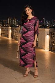 Pink Color Printed Vegan Charmeuse Silk Dress 10077271