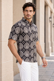 Grey Half Sleeve Jahota Printed Cotton Mens Shirt 10074320