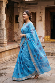 Light Blue Striped Sungudi Saree 10078048