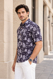 Brown Half Sleeve Jahota Printed Cotton Mens Shirt 10074412