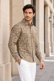 Green Full Sleeve Jahota Printed Cotton Mens Shirt 10073161