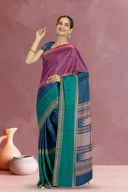 Blue Handloom Muppagam Kanchi Cotton Saree 10071676