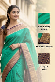 Peacock Green Mysore Semi Crepe Silk Saree 10077804