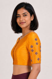 Yellow Aari Embroidered Tussar Silk Blouse 10068918
