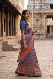 Ink Blue Printed Semi Tussar Silk Saree 10077219