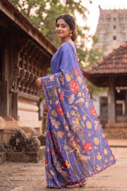 Purple Printed Kalamkari Semi Tussar Silk Saree 10074917