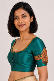 Peacock Green Aari Embroidered Kanjivaram Silk Blouse 10077729