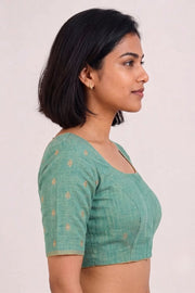 Green Aari Embroidered Chanderi Silk Cotton Blouse 10077778